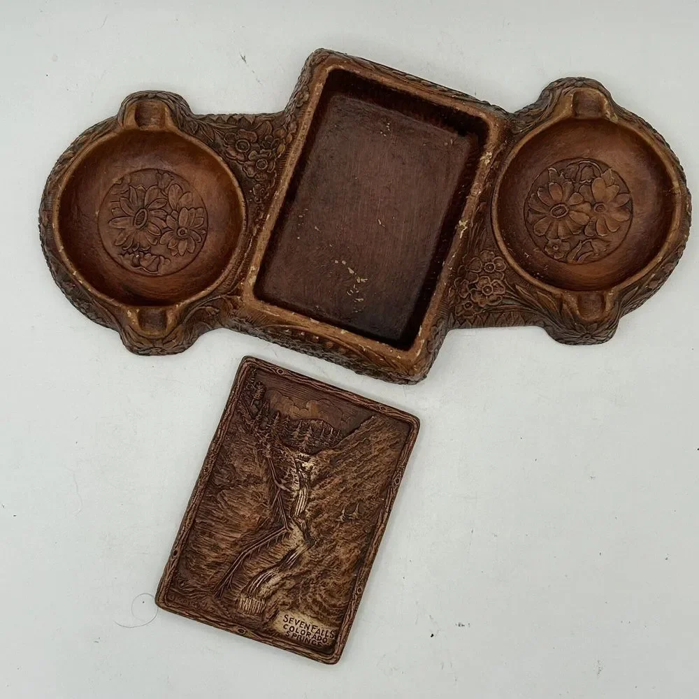 Vtg Desk Valet Cigarette Box Ashtray Seven Falls Colorado Springs MCM Trinket‎